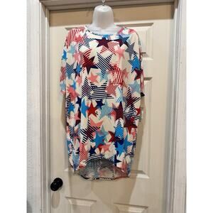 Lularoe Women M Irma T-Shirt Star Stripe Red White Blue Short Sleeve Tunic NWT